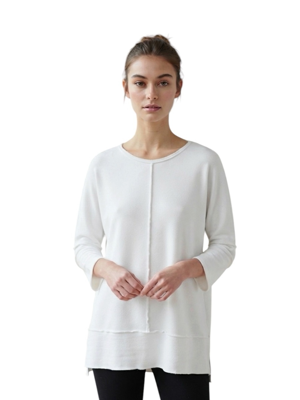 SPANX White Seam-Front Long Sleeve Pullover Tunic Sweatshirt Size S